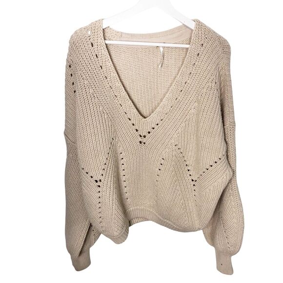 Free People All Day Long V Neck Knit Sweater Size Medium OB1059892 - Picture 4 of 12